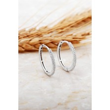 Sümer Telkari 22 mm Taşlı Rodyumlu Gümüş Halka Küpe 7133