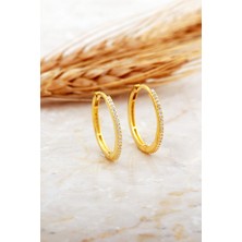 Sümer Telkari 22 mm Taşlı Altın Kaplama Gümüş Halka Küpe 7137