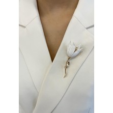 Modex Beyaz Lale Broş (En:2,5 cm Boy:7 Cm)