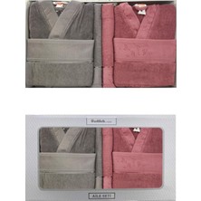 Özdilek Ditsy Aile Seti Bornoz Takımı Pamuk Kumaş Mürdüm Antrasit Renkli 6 Parça Set