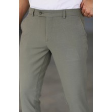 Erkek Haki Italyan Kesim Slim Fit Kaliteli Esnek Likralı Bilek Boy Kumaş Pantolon