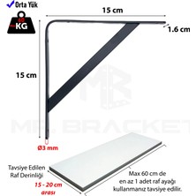 Mr.Bracket 15 x 15 cm - 2 Ad. Siyah Modern Raf Altı Ayak - Metal Raf Tutucu L Demir Duvar Montaj Destek Aparatı