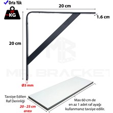 Mr.Bracket 20 x 20 cm - 2 Ad. Siyah Modern Raf Altı Ayak - Metal Raf Tutucu L Demir Duvar Montaj Destek Aparatı