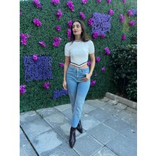 Verev Kesim Fitilli Triko Bluz-Beyaz Renk