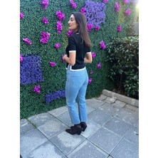 Polo Yaka Kısa Kol Triko Bluz-Siyah Renk