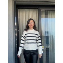 Ferqane Xalilova Ekru Siyah Çizgili Kazak