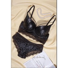 Ipli-Taşlı Parlak Leopar Desen Dolgulu Sütyen Takım