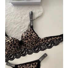 Ipli-Taşlı Parlak Leopar Desen Dolgulu Sütyen Takım