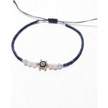 Funny Takı Zirkon Taşlı Nazar Boncuklu Kaplumbağa ve Morganit Doğaltaşlı Miyuki Bileklik