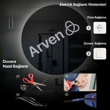 Arven Grup LED Işıklı Yuvarlak Banyo Aynası Makyaj Aynası Dekoratif Ayna Kumlamasız