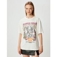 Koton Oversize T-Shirt Baskılı Bisiklet Yaka Kısa Kollu Pamuklu