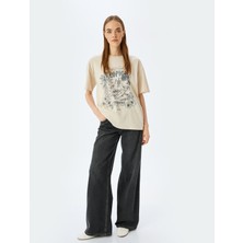 Koton Slogan Baskılı Kısa Kollu Bisiklet Yaka Oversize T-Shirt
