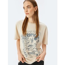 Koton Slogan Baskılı Kısa Kollu Bisiklet Yaka Oversize T-Shirt