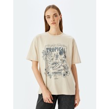 Koton Slogan Baskılı Kısa Kollu Bisiklet Yaka Oversize T-Shirt