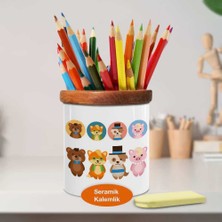 Asilmeydan Şapkalı Sevimli Hayvan Dostlar Ahşap Seramik Kalemlik - 47504402