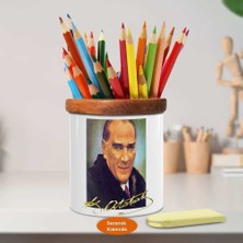 Asilmeydan Gülümseyen Mustafa Kemal Atatürk Ahşap Seramik Kalemlik-A(89)