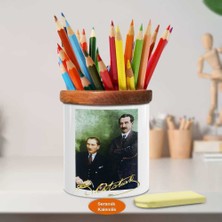 Asilmeydan İsmet İnönü ve Mustafa Kemal Ahşap Seramik Kalemlik - Atatür95)