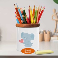 Asilmeydan Pembe Kalpli Sevimli Yavru Fil Ahşap Seramik Kalemlik-110