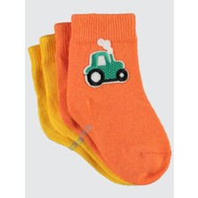 Civil Baby Erkek Bebek 2'li Çorap Sarı-Turuncu %77 Pamuklu Renkli Desenli 6-18 Ay