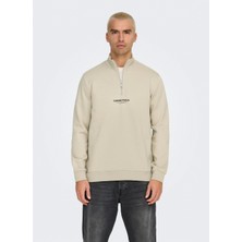 Only & Sons Ekru Erkek Sweatshırt Onscurated Reg Half Zıp Sweat Noos