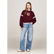 Tommy Jeans Yuvarlak Yaka Nakışlı Bordo Kadın Sweatshırt Tjw Nw Bxy Crest Crew