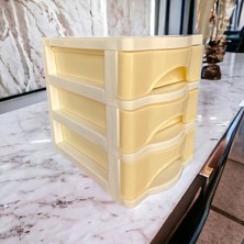 3 Çekmeceli Masa Üstü Çekmece Sert Plastik / Organizer Fosforlu Seri -Sarı Renk