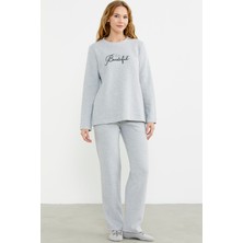 Fitilli Kalın Sıfır Yaka Pijama Takım - Gri
