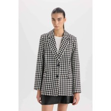 DeFacto Oversize Geniş Kalıp Ceket Yaka Düğmeli Tweed Desenli Blazer Ceket V2814AZ24AU