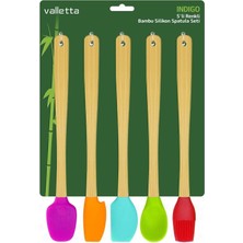 Valletta Indigo 5 Li Renkli Bambu Silikon Spatula Seti Uzun 26cm