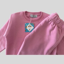 3 Iplik Şardonlu Unisex Basic Pembe Bebek Eşofman Takımı