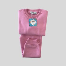 3 Iplik Şardonlu Unisex Basic Pembe Bebek Eşofman Takımı