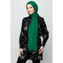 Koyu Benetton Yeşili Kare Desen Pamuk Jakar Şal