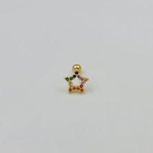 Cerrahi Çelik Renkli Taşlı Yıldız Detaylı Küpe Tragus Helix Kıkırdak Piercing