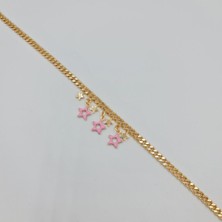 Vıp Çelik Pembe Yıldızlı Zincir Halhal Bileklik
