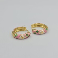 Çelik Pembe Çiçekli Kadın Halka Küpe