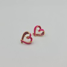 Pembe Taşlı Kalp Kadın Çivi Küpe