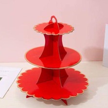 Parti Dükkanım Kırmızı Gold Kenarlı Kek Standı 3 Katlı