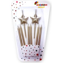 Parti Dükkanım Rose Pembe Metalik Yıldızlı Pasta Mumu 8 Adet