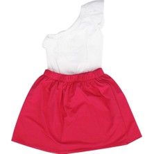 by BebekOdam Kız Çocuk Beyaz Fuşya Fırfırlı Tek Omuzlu Etekli Takım - 1014257