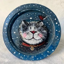 Uretti Taş Sevimli Kedi Dekoratif Obje - 12 x 12 cm