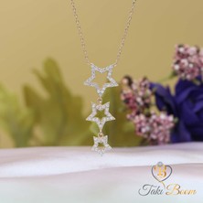Beyaz Taşlı Sallantılı 3'lü Yıldız Gümüş Kolye