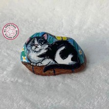 Uretti Taş Sevimli Kedi ve Kuş Figürlü Dekoratif Obje - 10 x 7 cm