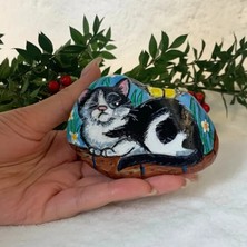 Uretti Taş Sevimli Kedi ve Kuş Figürlü Dekoratif Obje - 10 x 7 cm