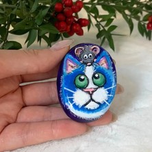 Uretti Taş Kedi Fare Oyunu Temalı Dekoratif Obje - 4 x 6 cm