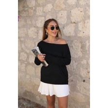 Şair Kadın Uzun Kollu Tek Omuzu Açık Akrilik Bluz