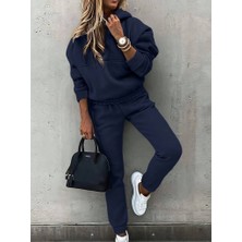 Şair Kadın Uzun Kollu Kapşonlu Alt ve Üst Iki Iplik Şardonlu Eşofman Takım