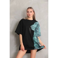 Mrt Concept Unisex Bisiklet Yaka Baskılı Oversize T-Shirt - Siyah