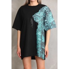 Mrt Concept Unisex Bisiklet Yaka Baskılı Oversize T-Shirt - Siyah