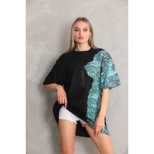 Mrt Concept Unisex Bisiklet Yaka Baskılı Oversize T-Shirt - Siyah