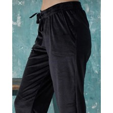 Lacivert  Kadın Fransız Kadife Yumuşak Bilek Manşetli/lastikli Cepli Pijama Eşofman Tek Alt